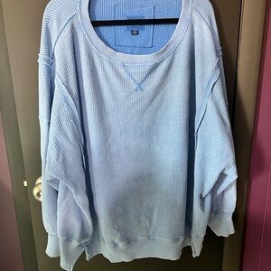 American Eagle Blue Waffle Distressed Knit Sweater